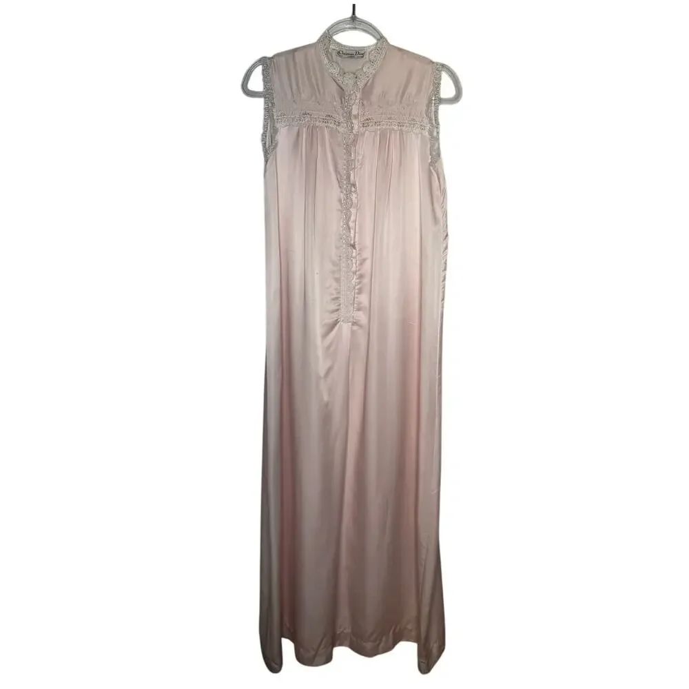 Late 1960s Christian Dior Lingerie Pink Lace Nightgown Slip Dress size Small